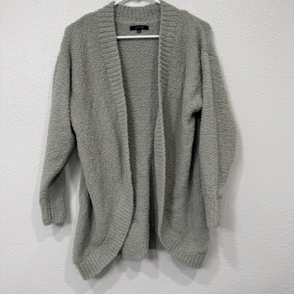 LOVE TREE‎ Cozy Chenille Cardigan Light Green Oversized Knit Sweater Size S